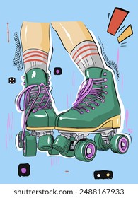 Roller skates. Vector illustration. Poster illustration. Colorful illustration.
