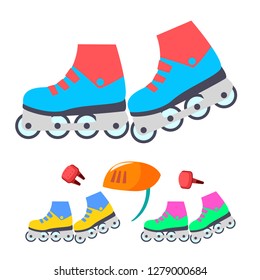 Roller Skates Vector. Modern Children Outdoor Activity. Isolated Flat Cartoon Illustration