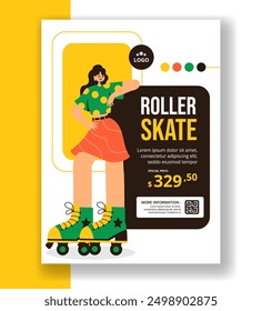 Roller Skates Vertical Poster Flat Cartoon Hand Drawn Templates Background Illustration