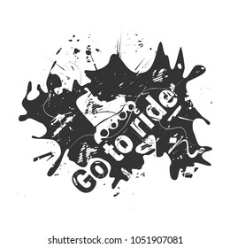 Roller skates. White object on black background. Grunge vector illustration