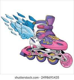 Roller skates with wings. Vector roller skates. Print for girl.