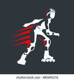 Roller skates woman with roller skates isolated on white background. Vector illustration of sport icon. 