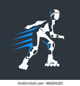 Roller skates woman with roller skates isolated on white background. Vector illustration of sport icon. 
