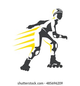 Roller skates woman with roller skates isolated on white background. Vector illustration of sport icon. 