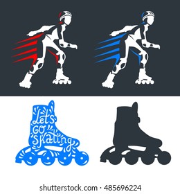 Roller skates woman with roller skates isolated on white background. Vector illustration of sport icon. Roller Skate label logo design. Inline skating boot.