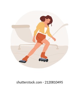Roller skating abstract concept vector illustration. Attractive girl doing rollerblading trick, teenager city lifestyle, physical activity, extreme sport, pro roller skater abstract metaphor.
