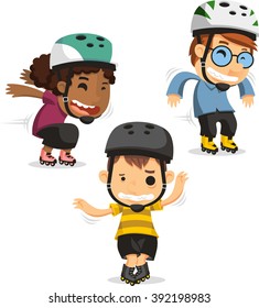 roller skating boys cartoon illustration set 2