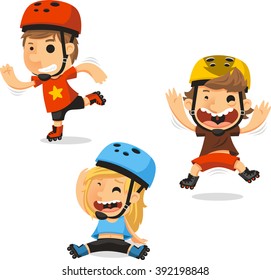 Roller Skating children cartoon illustration set 1