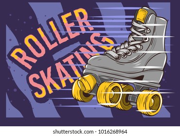 Roller Skating Design With A Classic Model Roller Skate. Vector Graphic.