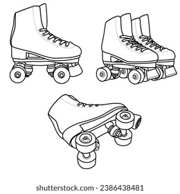Roller skating equipment is isolated on a white background. Outline vector illustration.