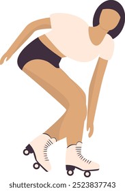 Roller Skating Female Character. Flat Vector Illustration Isolated on White Background.