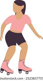 Roller Skating Female Character. Flat Vector Illustration Isolated on White Background.