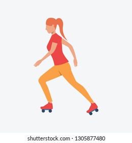 Roller skating flat icon. Red haired girl, woman, skater. Activity concept. Can be used for topics like leisure, entertainment, extreme sport