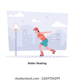 Roller skating flat illustration, editable design 