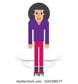 Roller skating funky man character isolated vector illustration 