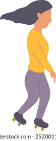 Roller Skating Girl Character Isolated on White Background. Vector Illustration in Cartoon Style.