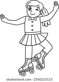 Roller Skating Girl Dancing Isolated Coloring Page