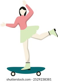 Roller Skating Girl Flat Character Isolated on White Background. Vector Illustration Design