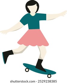 Roller Skating Girl Flat Character Isolated on White Background. Vector Illustration Design