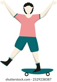 Personaje plano de la muchacha del patinaje sobre ruedas aislado en el fondo blanco. Diseño de Ilustración vectorial