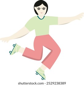 Personaje plano de la muchacha del patinaje sobre ruedas aislado en el fondo blanco. Diseño de Ilustración vectorial