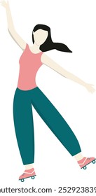 Personaje plano de la muchacha del patinaje sobre ruedas aislado en el fondo blanco. Diseño de Ilustración vectorial