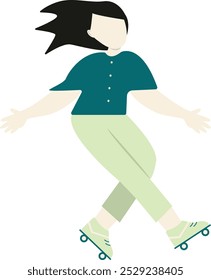 Roller Skating Girl Flat Character Isolated on White Background. Vector Illustration Design