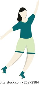 Personaje plano de la muchacha del patinaje sobre ruedas aislado en el fondo blanco. Diseño de Ilustración vectorial