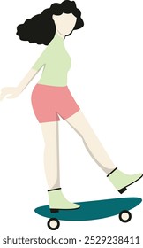 Roller Skating Girl Flat Character Isolated on White Background. Vector Illustration Design