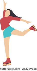 Roller Skating Girl in Flat Design. Isolated on White Background. Vector Character Illustration