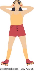 Roller Skating Girl in Flat Design. Isolated on White Background. Vector Character Illustration