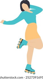 Roller Skating Girl in Flat Design. Isolated on White Background. Vector Character Illustration