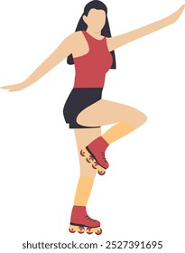 Roller Skating Girl in Flat Design. Isolated on White Background. Vector Character Illustration