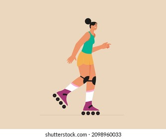 Roller
skating girl. Flat vector illustration
