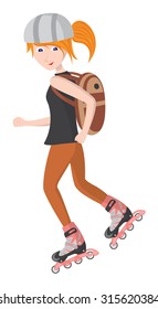 Roller skating girl go to school