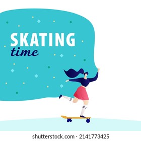 Roller skating girls dancing illustration vector. Girl power concept poster. skating time