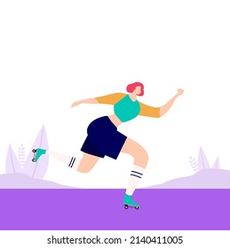 Rollschuhlingsmädchen tanzen auf der Straßengrafik in Vektorgrafik. Girl Power Concept Poster. Roller- und Skaterpark. Bearbeitbare Vektorgrafik