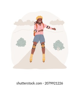 Roller skating isolated cartoon vector illustration. Girl skating with backpack, fun way to school, outdoor activity, lifestyle, teenager routine, wearing protection, education cartoon vector.