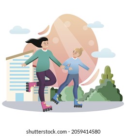 Roller Skating. Isolated flat style colored illustration. School lessons. roller skating in the park.