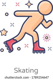 Roller skating man icon in flat style, inline skating