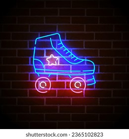 Roller Skating neon sign, bright signboard, light banner. Roller Skates icon neon, emblem. Vector illustration