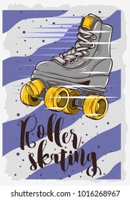 Roller Skating Poster Design With A Classic Model Roller Skate. Vector Graphic.