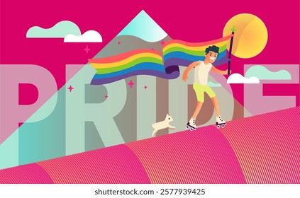 Roller Skating Pride Celebration with Rainbow Flag