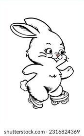 roller skating rabbit outline illustration vector design