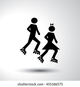 Roller skating sign flat icon illustration