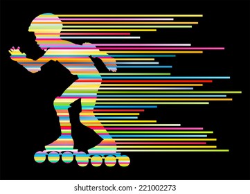 Roller skating silhouettes vector background winner concept made of stripes