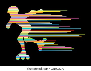 Roller skating silhouettes vector background winner concept made of stripes