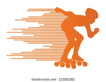 Roller skating silhouettes vector background winner concept made of stripes