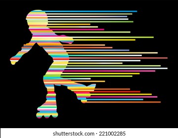 Roller skating silhouettes vector background winner concept made of stripes