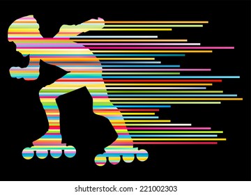 Roller skating silhouettes vector background winner concept made of stripes